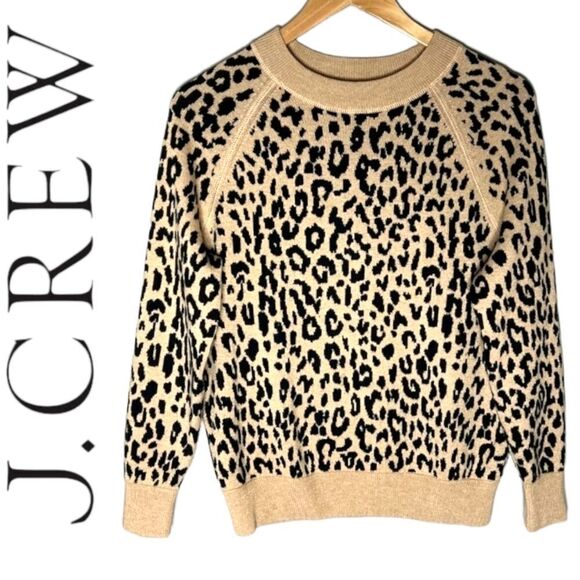 J. CREW MERINO WOOL LEOPARD CHEETAH ANIMAL PRINT KNIT SWEATER CREWNECK XS - Picture 3 of 9